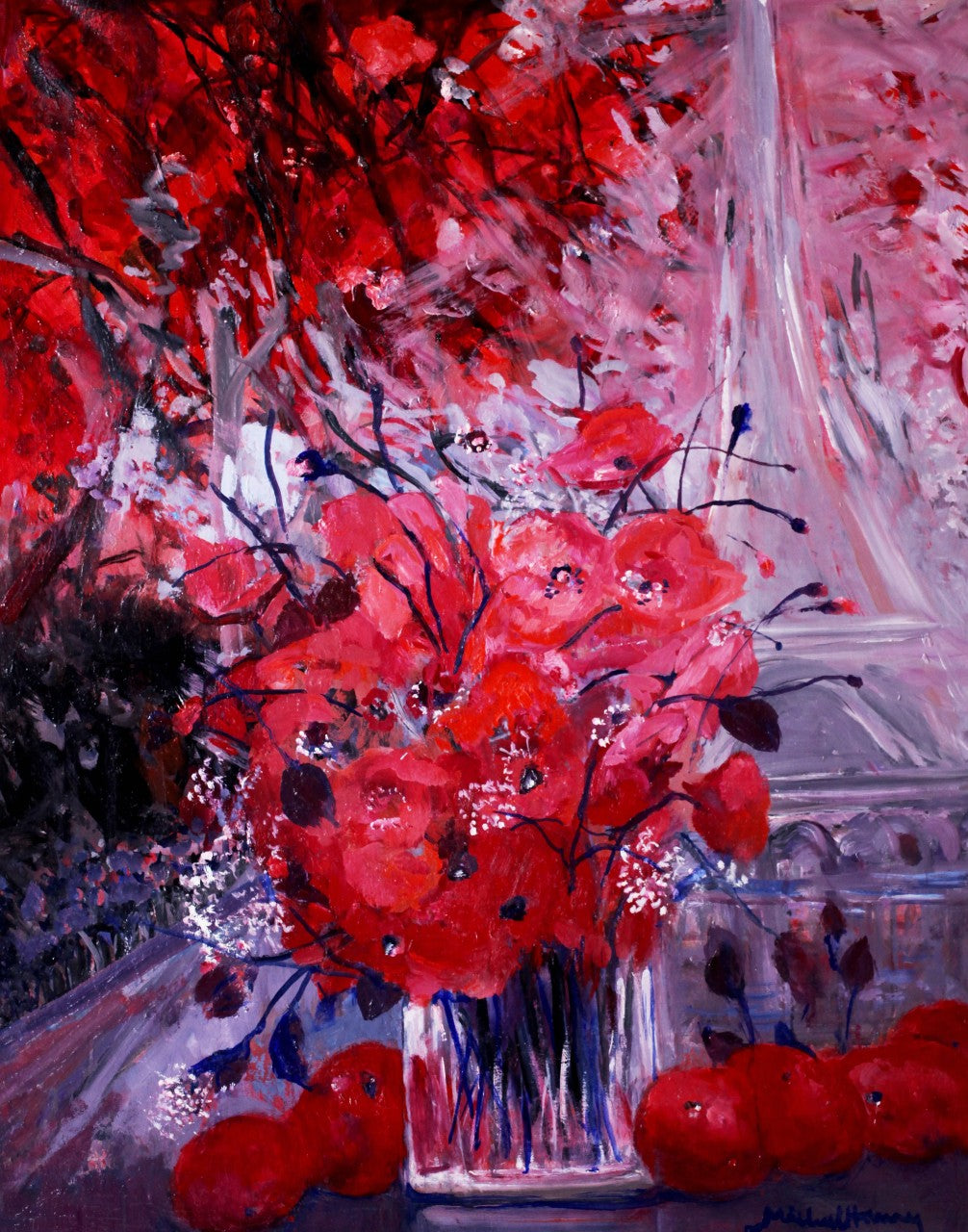 ミッシェル・アンリ 油彩画30号 エッフェル塔とコクリコ