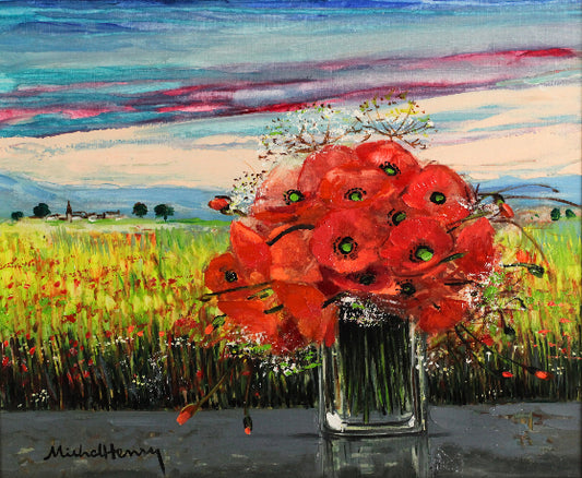 米歇尔·亨利《田野里的虞美人花束》油画第12号
