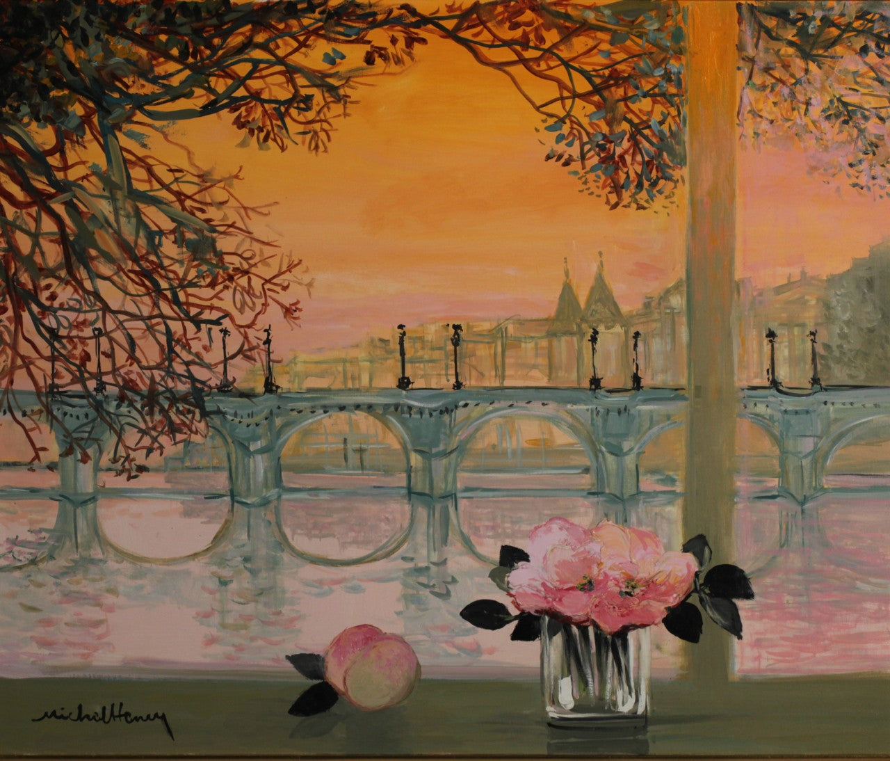 米歇尔·亨利《新桥上的玫瑰与李子》油画,尺寸 20