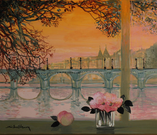 米歇尔·亨利《新桥上的玫瑰与李子》油画,尺寸 20
