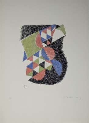 索尼娅·德劳内《绿色棋盘格图案》1968年石版画