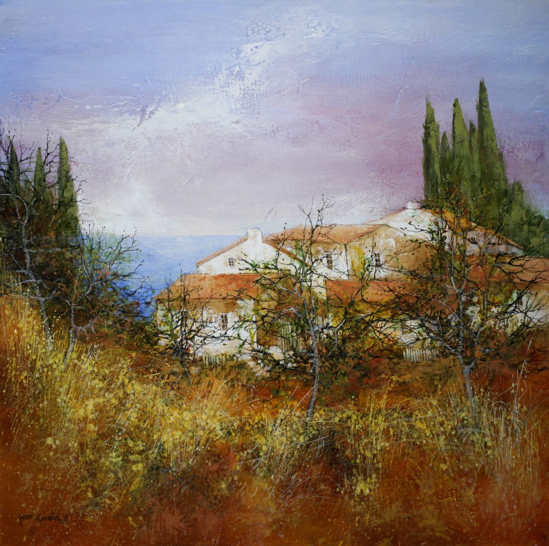 ジャン・ゴダン <海辺のヴィラ> 油彩画50x50cm