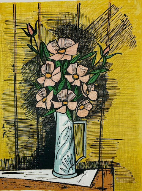 ベルナール・ビュッフェ <カメリアとバラ> オリジナルリトグラフ版画 [額付】 65.5x50cm