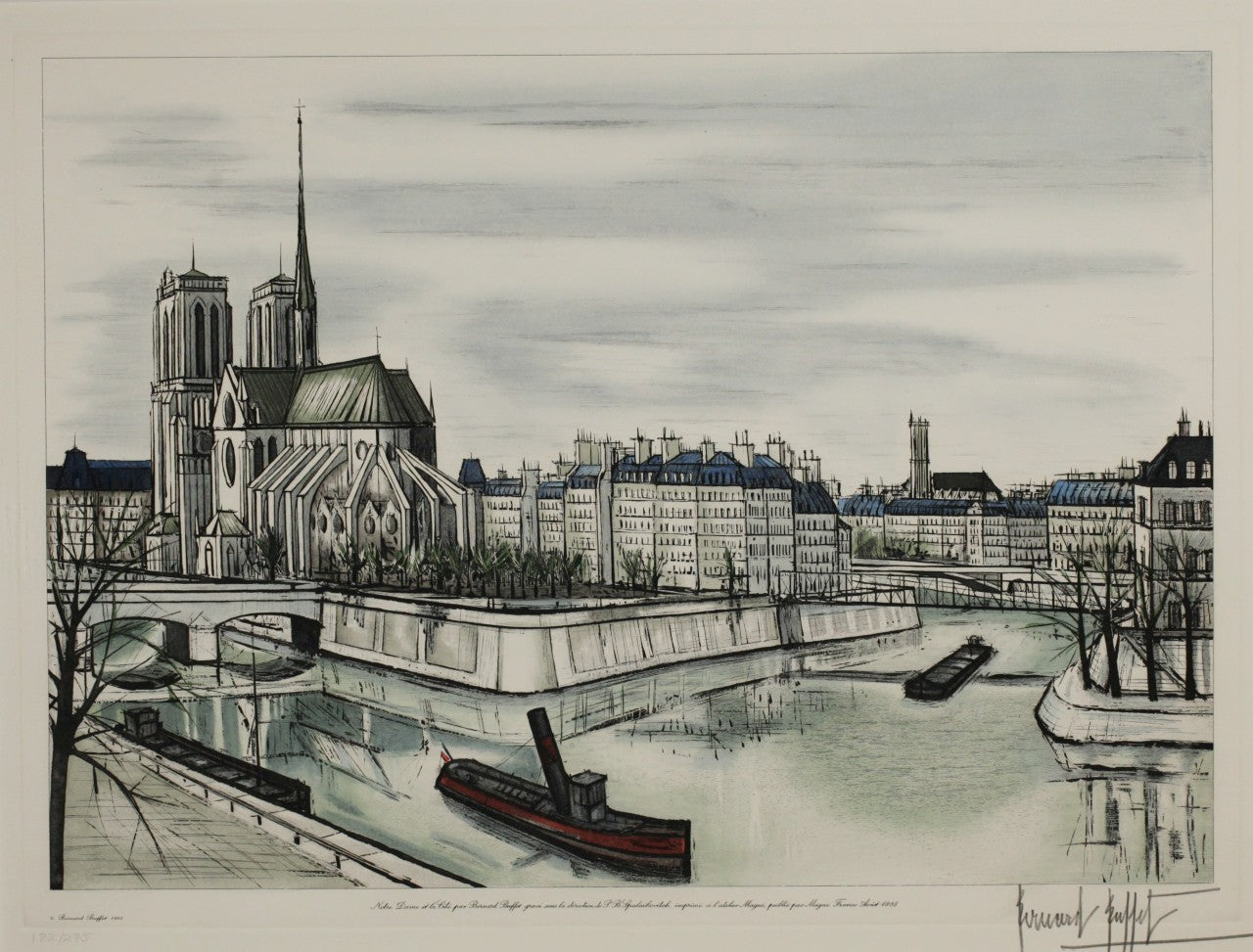 ベルナール・ビュッフェ <シテ島とノートルダム> 1985年  オリジナルエッチング45x62cm