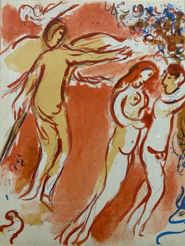 マルク・シャガール バイブル【エデンの園を追放されるアダムとイブ】1960年 35.5x26.5cm オリジナルリトグラフ サイン無し
