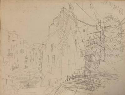 ラウル・デュフィ <イギリスの中庭> 65x60cm   オリジナルデッサン 右下のアトリエ・ヂュフィのスタンプ