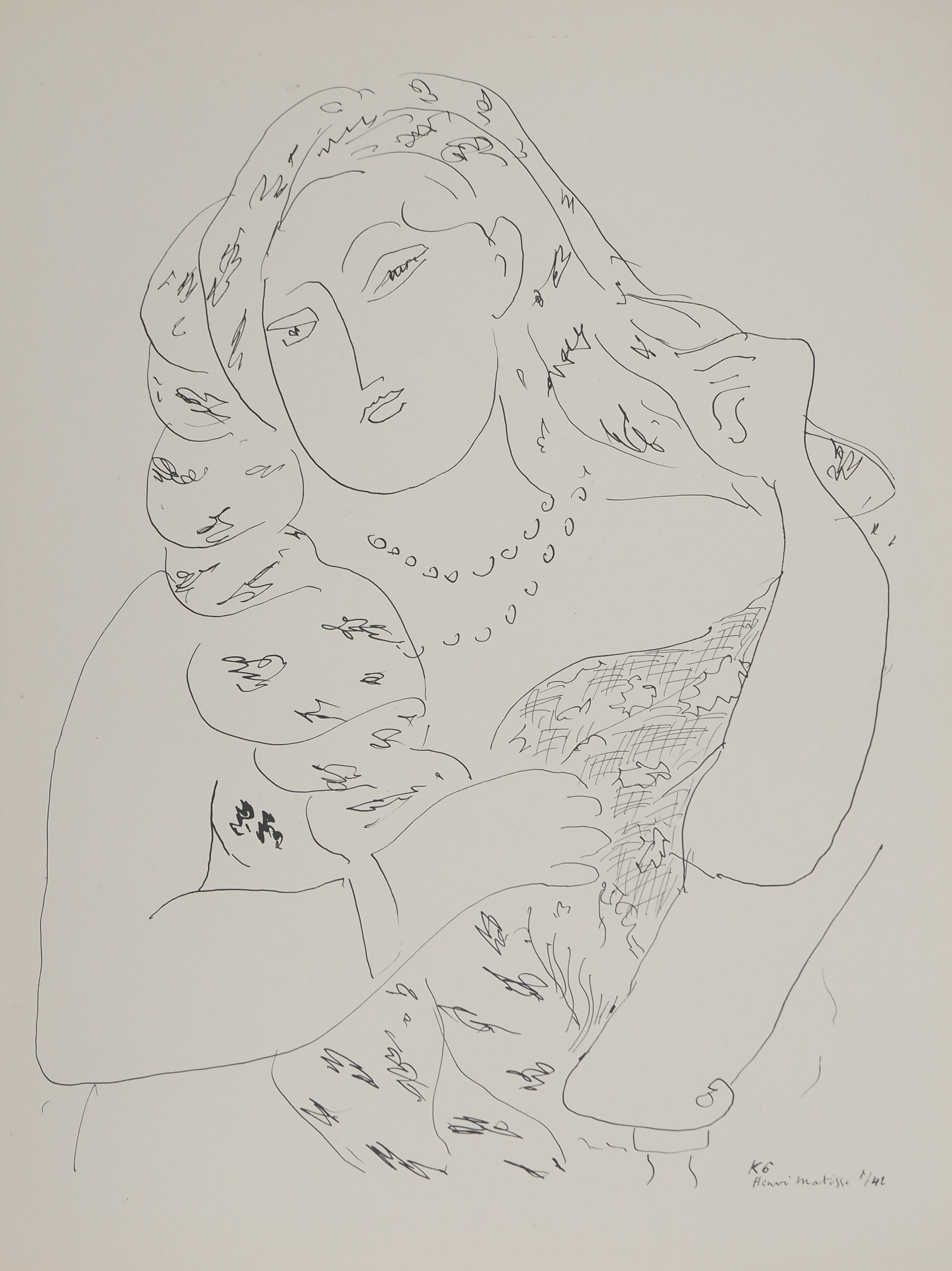 アンリ・マチス    【スカーフで魅了する女】1943年イメージサイズ24,5x32.5cm  オリジナルリトグラフ  刷り込みサイン入り