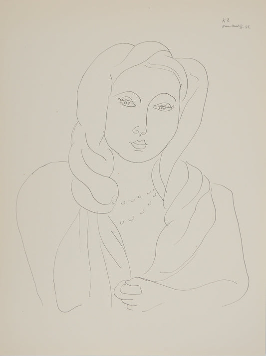 アンリ・マチス    【ターバンを巻いたポートレート】1943年イメージサイズ24,5x32.5cm  オリジナルリトグラフ  刷り込みサイン入り