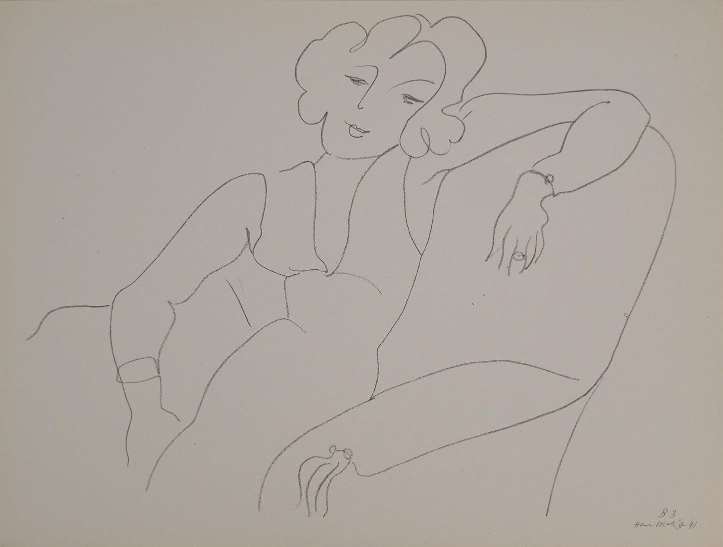 アンリ・マチス    【ソファーでくつろぐ女性】1943年イメージサイズ24,5x32.5cm  オリジナルリトグラフ  刷り込みサイン入り