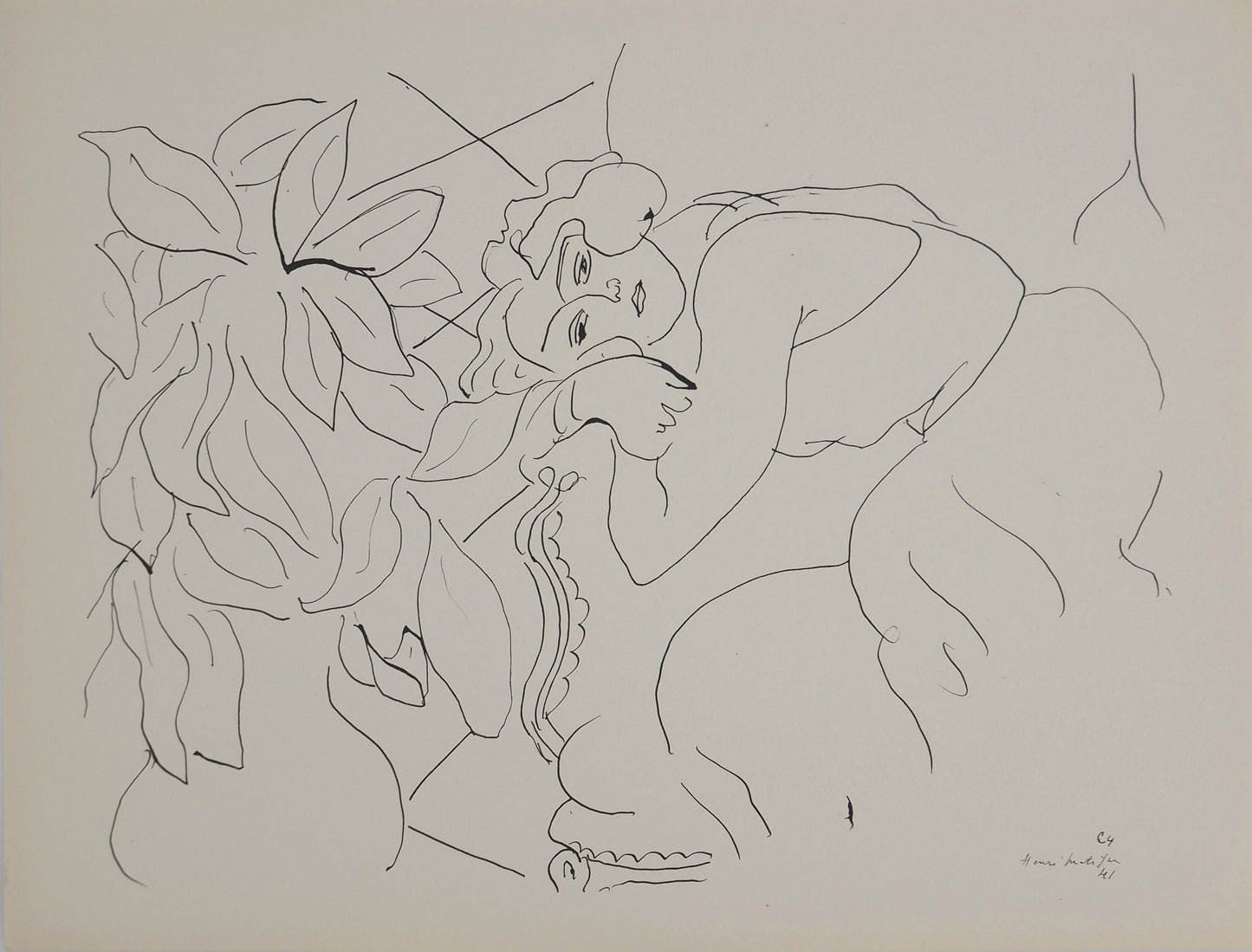 アンリ・マチス    【物思いにふける少女】1943年イメージサイズ24,5x32.5cm  オリジナルリトグラフ  刷り込みサイン入り