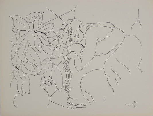 アンリ・マチス    【物思いにふける少女】1943年イメージサイズ24,5x32.5cm  オリジナルリトグラフ  刷り込みサイン入り