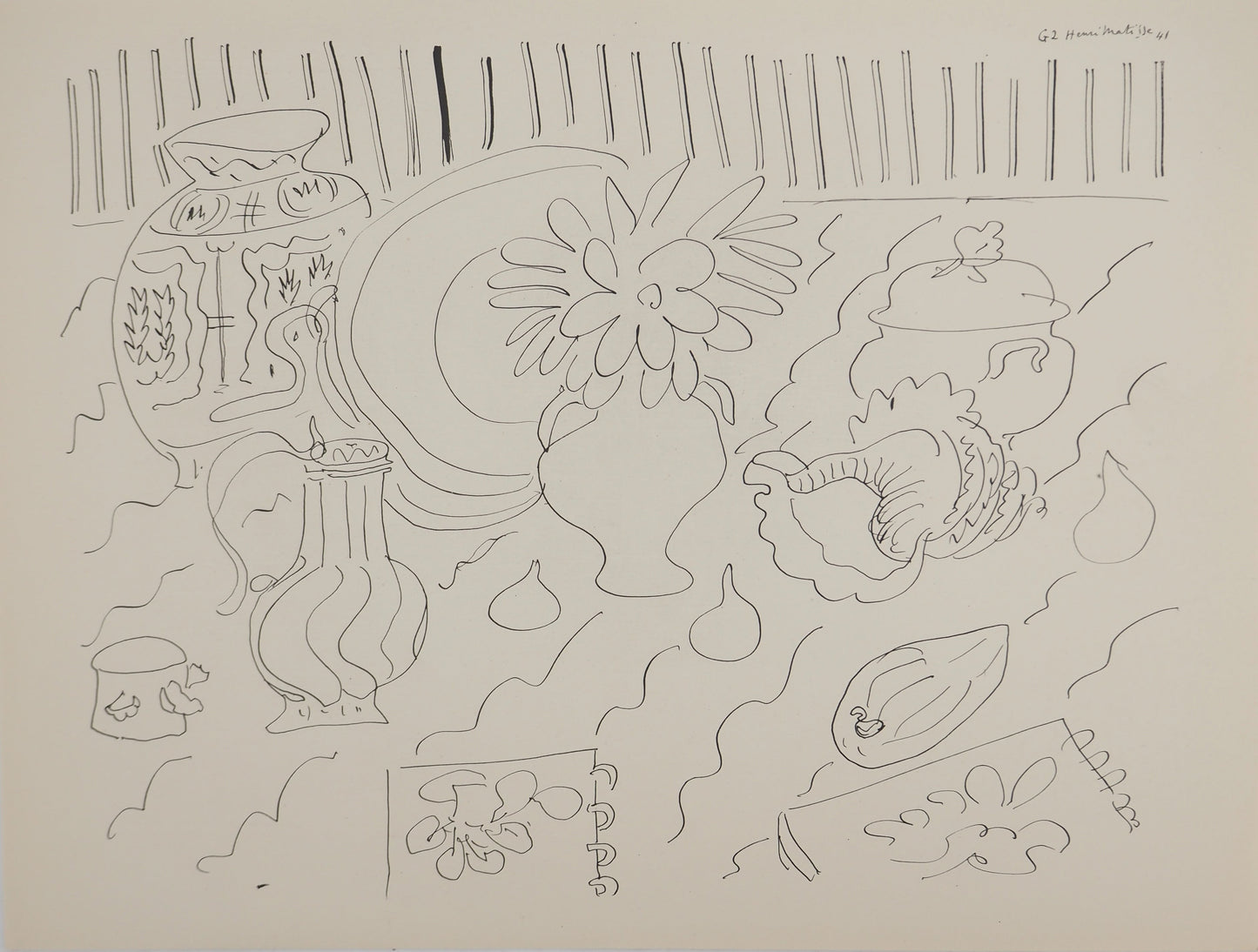 アンリ・マチス    【花のエチュード】1943年イメージサイズ24,5x32.5cm  オリジナルリトグラフ  刷り込みサイン入り