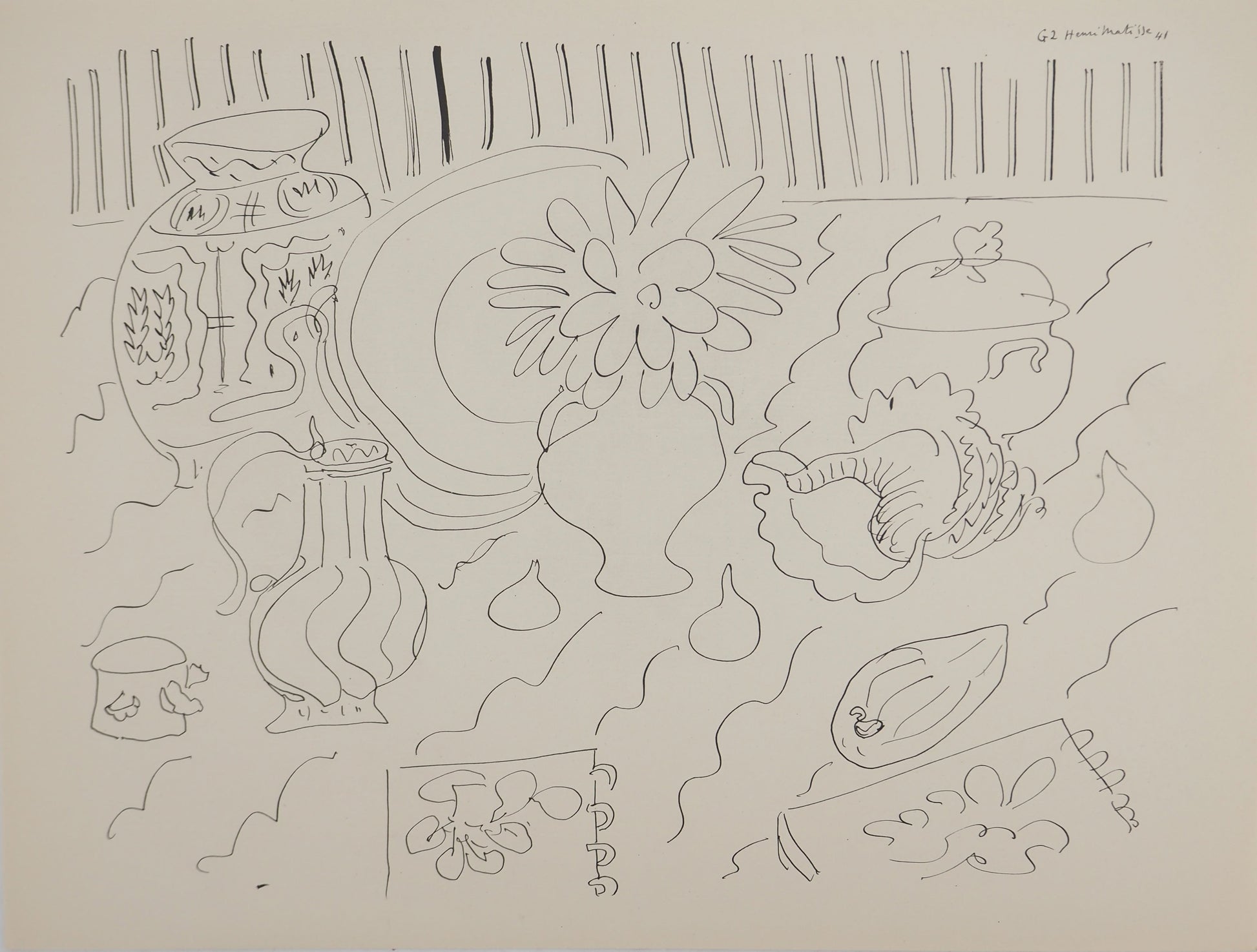 アンリ・マチス    【花のエチュード】1943年イメージサイズ24,5x32.5cm  オリジナルリトグラフ  刷り込みサイン入り