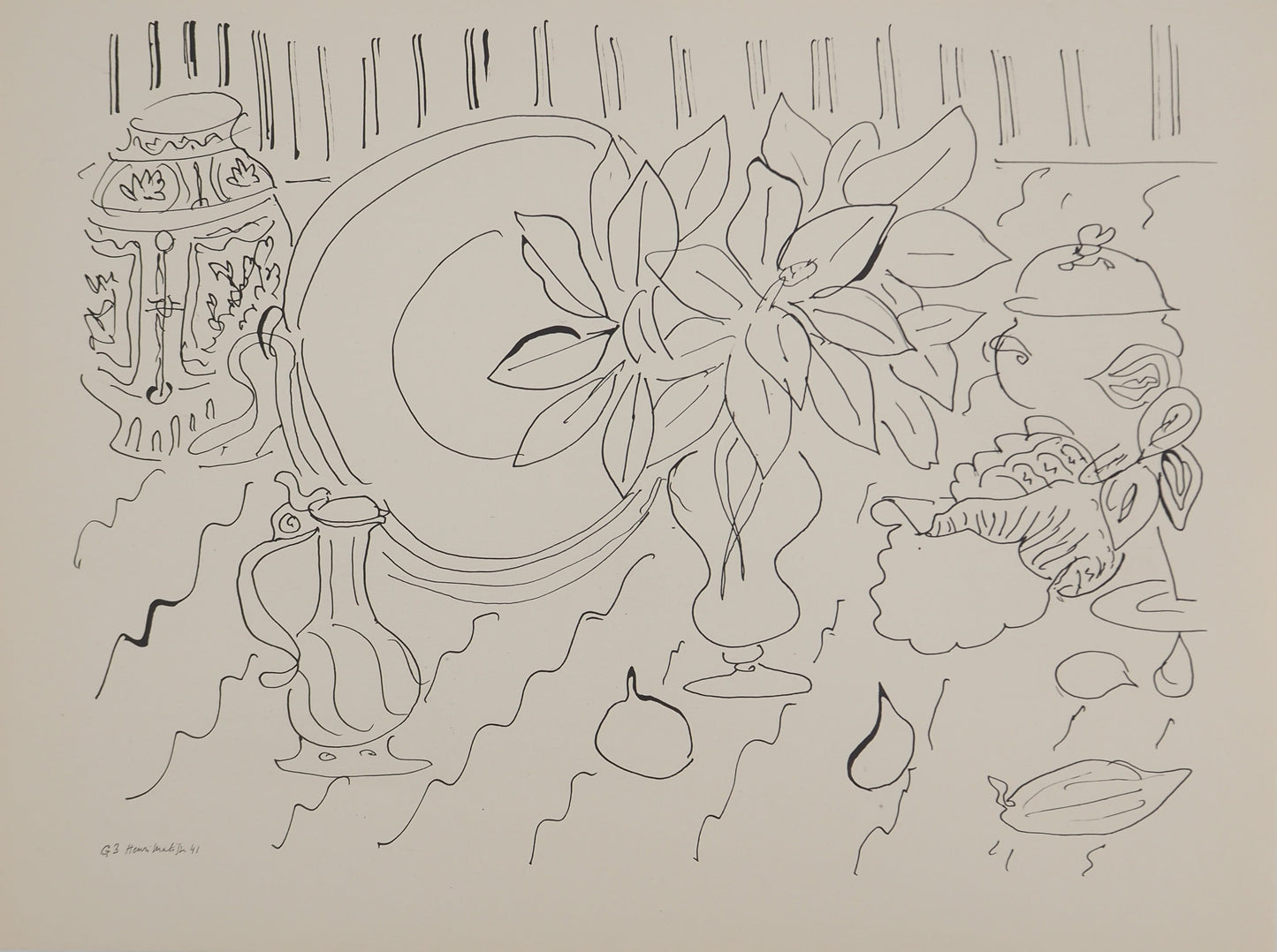 アンリ・マチス    【花弁のある静物画】1943年イメージサイズ24,5x32.5cm  オリジナルリトグラフ  刷り込みサイン入り