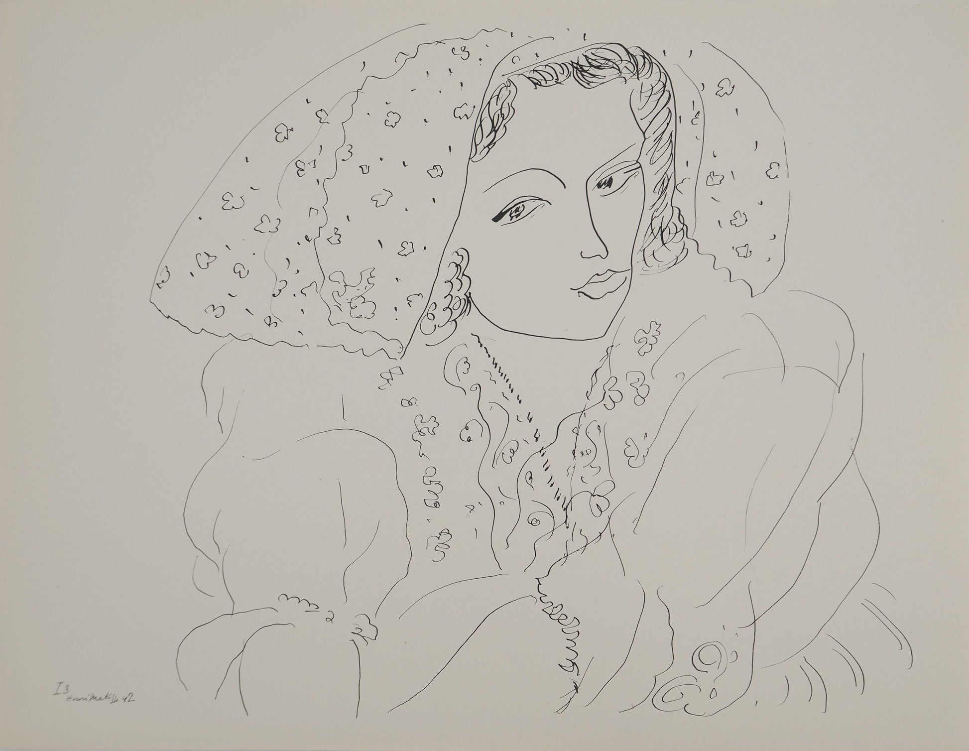 アンリ・マチス    【ベール姿の若い花嫁】1943年イメージサイズ24,5x32.5cm  オリジナルリトグラフ  刷り込みサイン入り