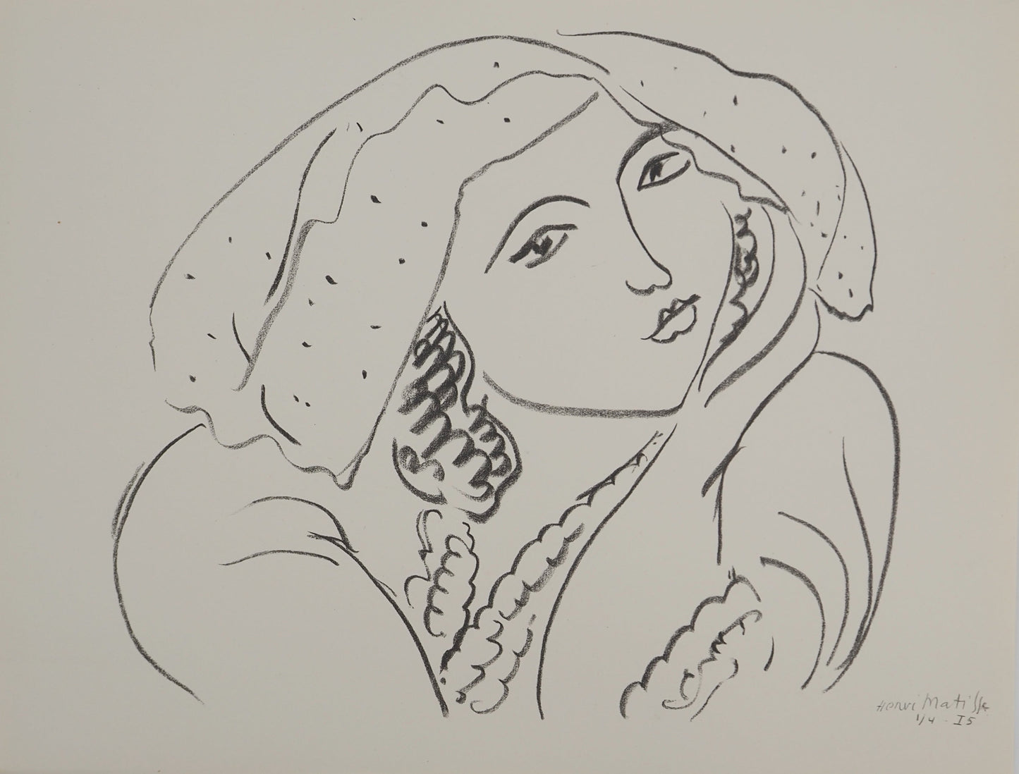 アンリ・マチス    【水玉模様のスカーフの女性】1943年イメージサイズ24,5x32.5cm  オリジナルリトグラフ  刷り込みサイン入り