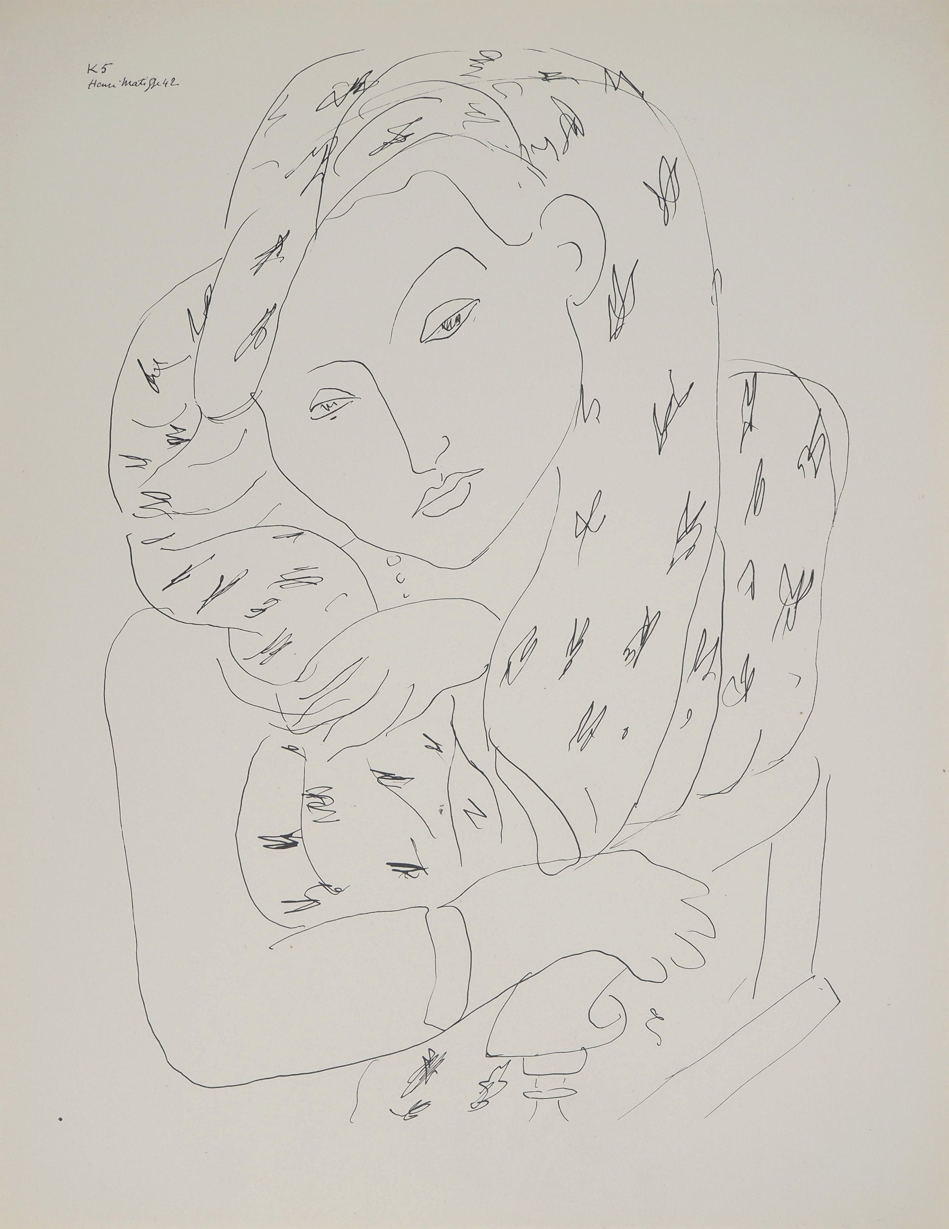 アンリ・マチス    【パルコニーの肖像画】1943年イメージサイズ24,5x32.5cm  オリジナルリトグラフ  刷り込みサイン入り