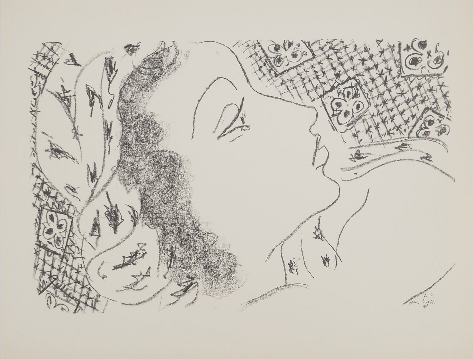 アンリ・マチス    【ターバンを巻いた横顔】1943年イメージサイズ24,5x32.5cm  オリジナルリトグラフ  刷り込みサイン入り