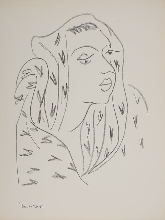 アンリ・マチス    【侍女】1943年イメージサイズ24,5x32.5cm  オリジナルリトグラフ  刷り込みサイン入り