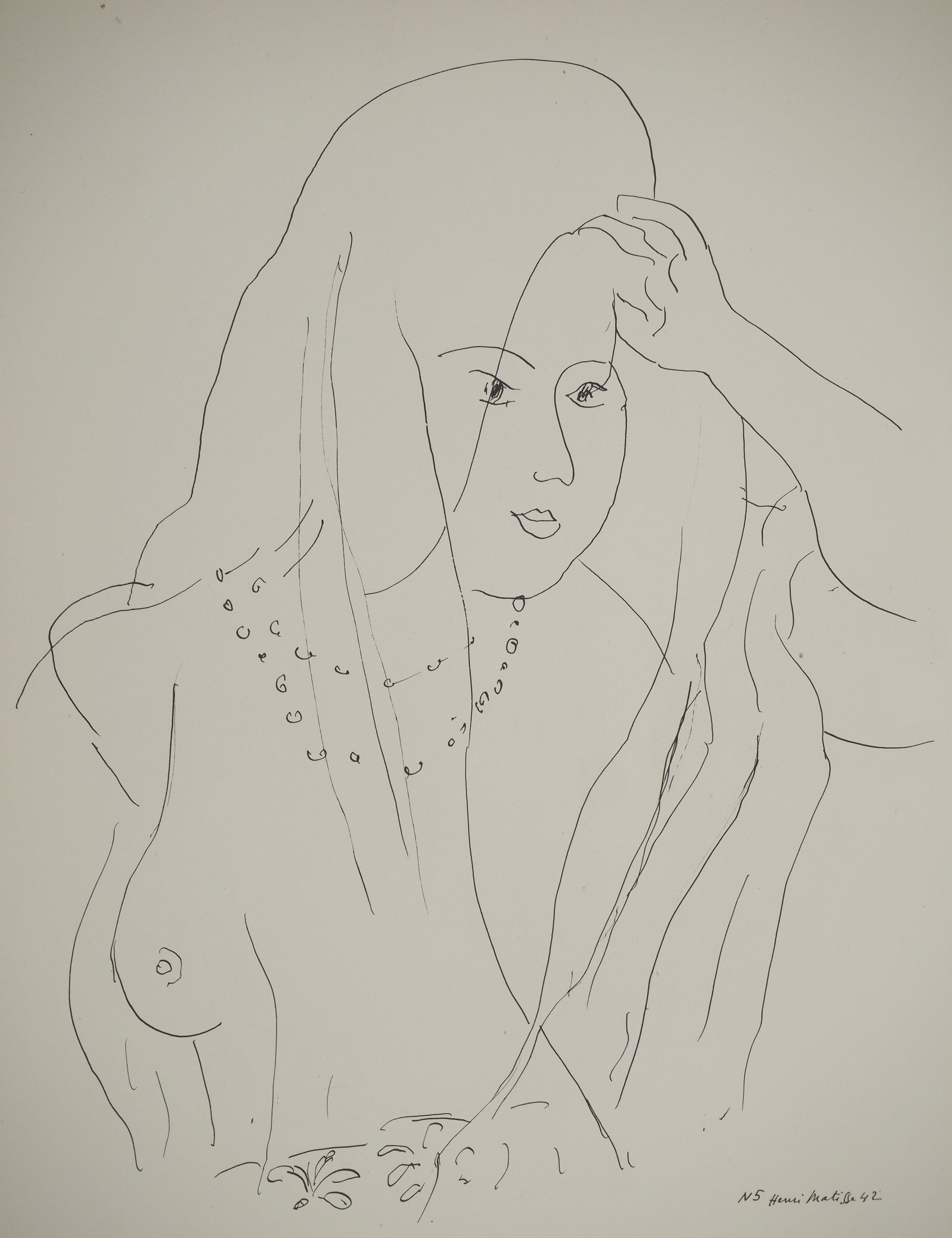 アンリ・マチス    【真珠とベールを着けた裸女】1943年イメージサイズ24,5x32.5cm  オリジナルリトグラフ  刷り込みサイン入