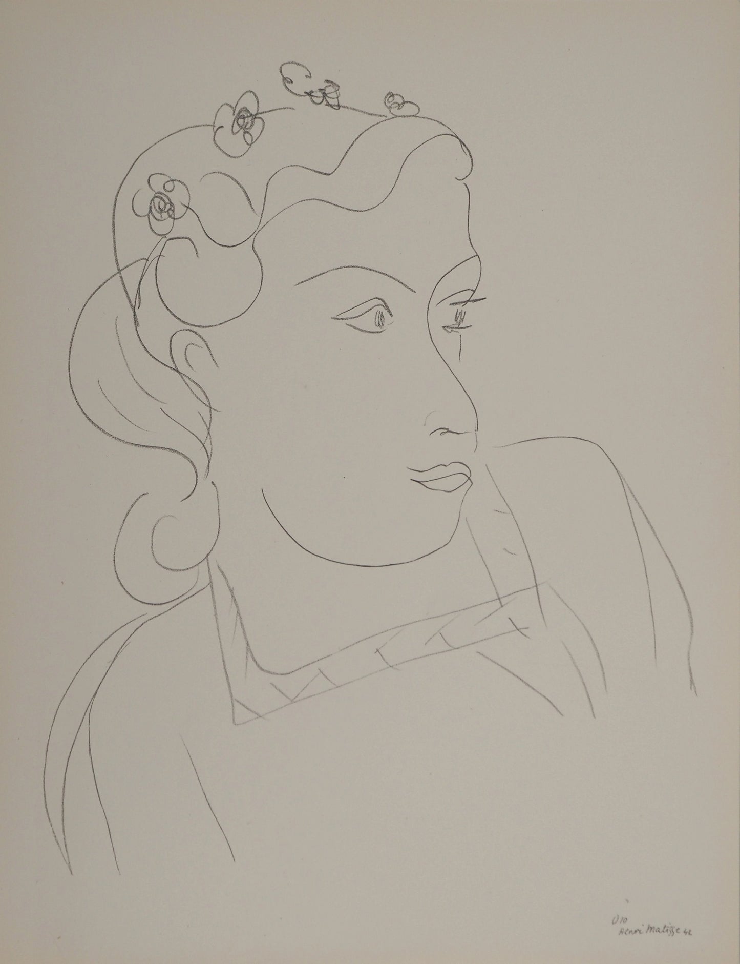 アンリ・マチス    【花飾りと女性】1943年イメージサイズ24,5x32.5cm  オリジナルリトグラフ  刷り込みサイン入り