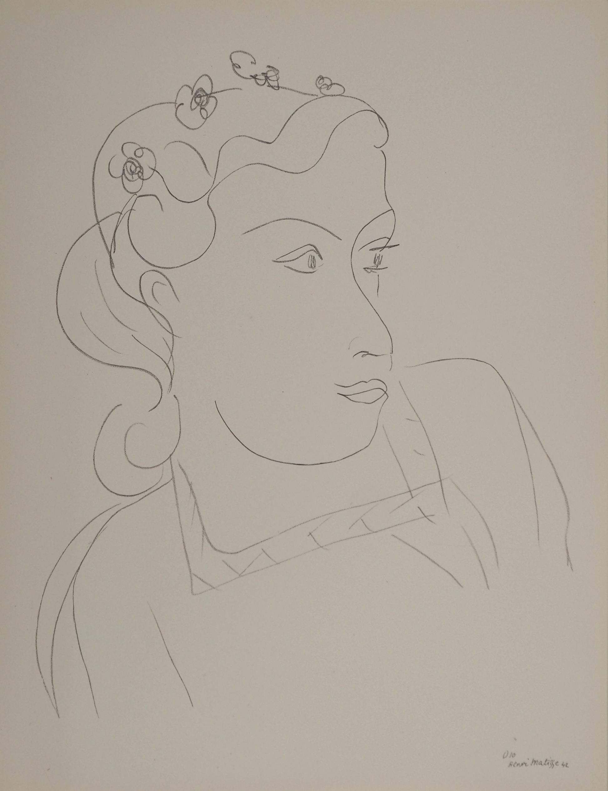 アンリ・マチス    【花飾りと女性】1943年イメージサイズ24,5x32.5cm  オリジナルリトグラフ  刷り込みサイン入り