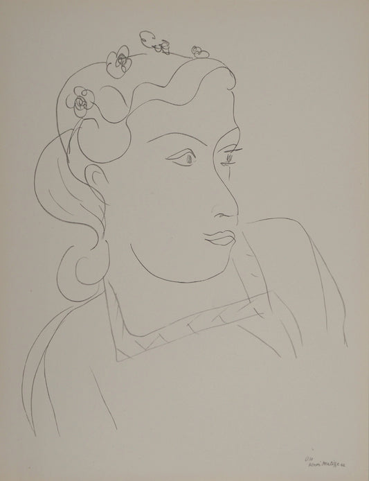 アンリ・マチス    【花飾りと女性】1943年イメージサイズ24,5x32.5cm  オリジナルリトグラフ  刷り込みサイン入り