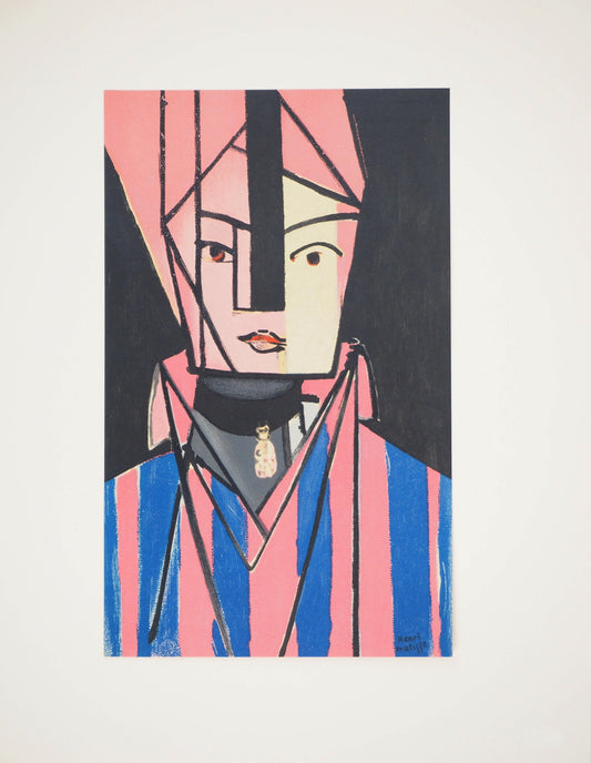 アンリ・マチス    【青とピンクのキュービスム肖像画:マルグリット・マチス】1948年イメージサイズ23,5x14cm  オリジナルリトグラフ  刷り込みサイン入り