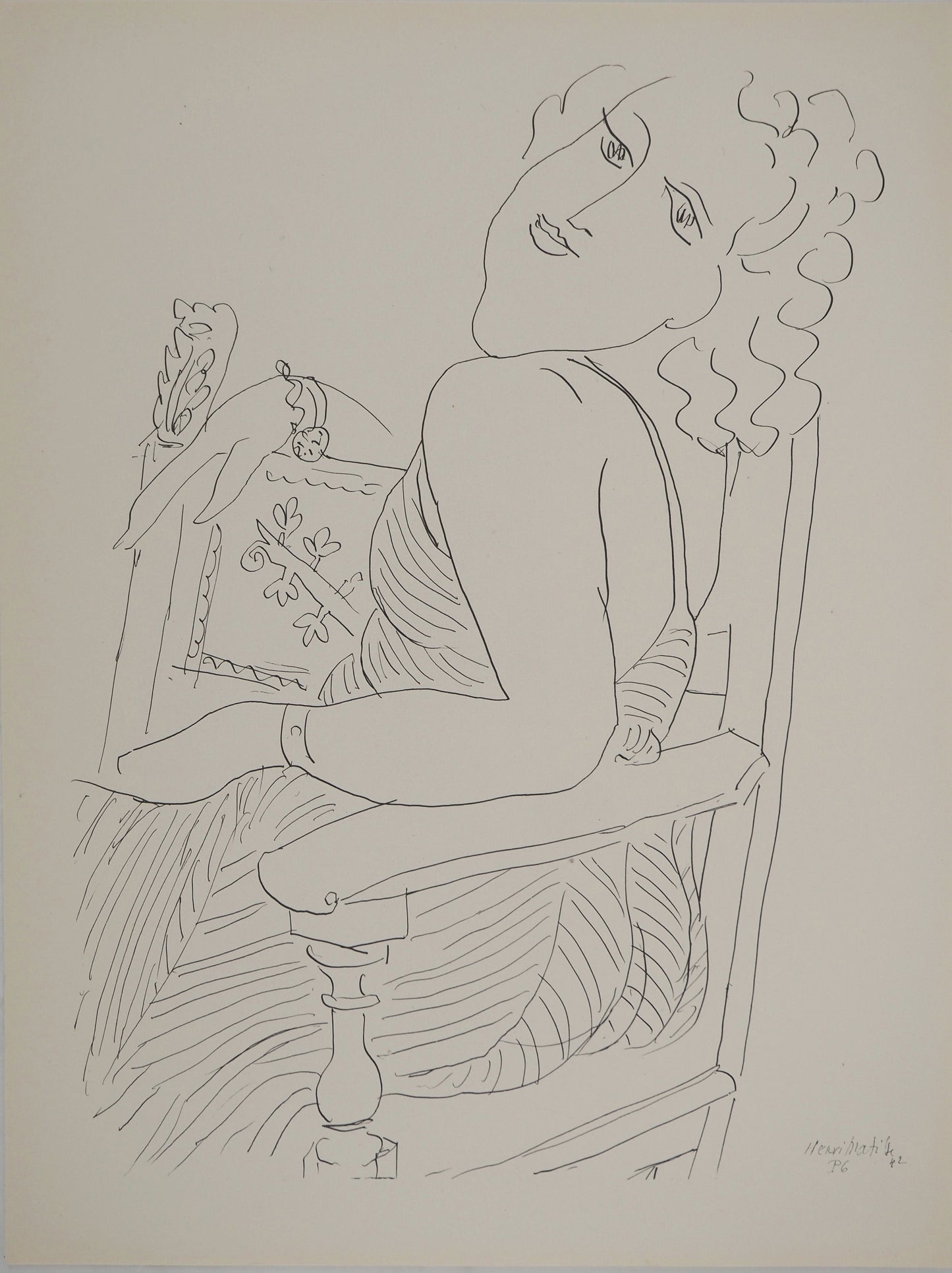 アンリ・マチス    【アームチェアーのポートレート】1943年イメージサイズ24,5x32.5cm  オリジナルリトグラフ  刷り込みサイン入り