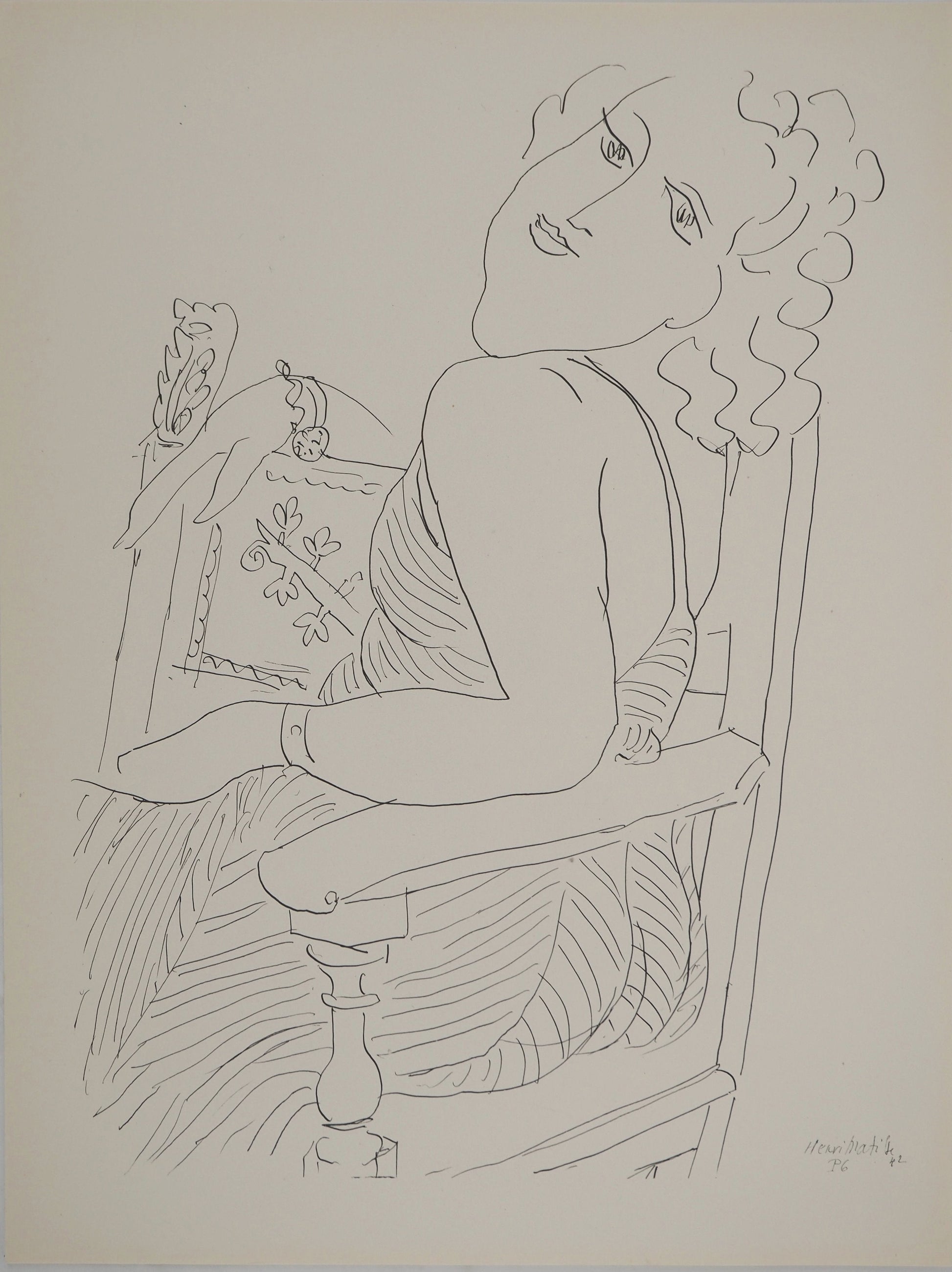 アンリ・マチス    【アームチェアーのポートレート】1943年イメージサイズ24,5x32.5cm  オリジナルリトグラフ  刷り込みサイン入り