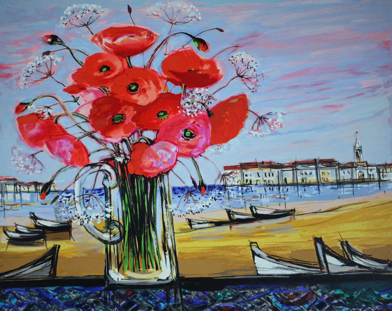 ミッシェル・アンリ 【カシスの夏】 オリジナルシルクスクリーン版画 作家自筆サイン入り【額付】