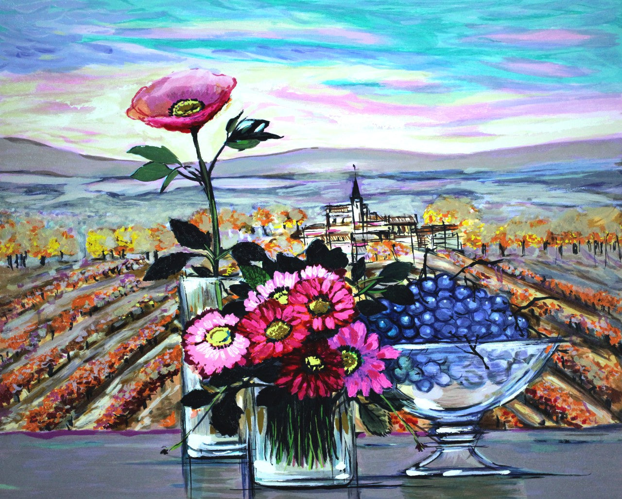 ミッシェル・アンリ 【ブルゴーニュの秋】オリジナルシルクスクリーン版画 作家自筆サイン入り【額付】