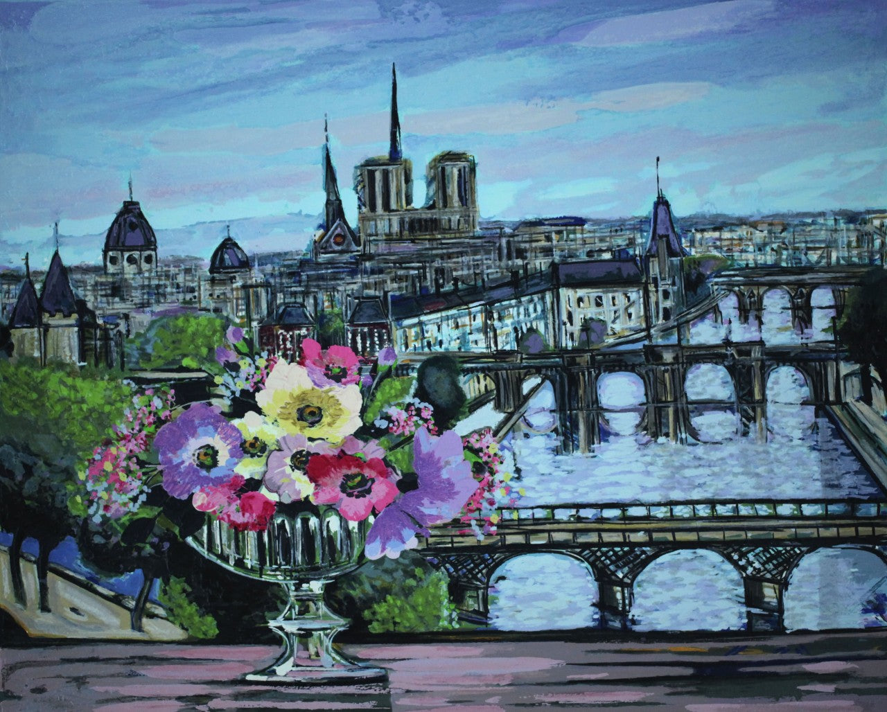 ミッシェル・アンリ 【ノートルダム】オリジナルシルクスクリーン版画 作家自筆サイン入り【額付】