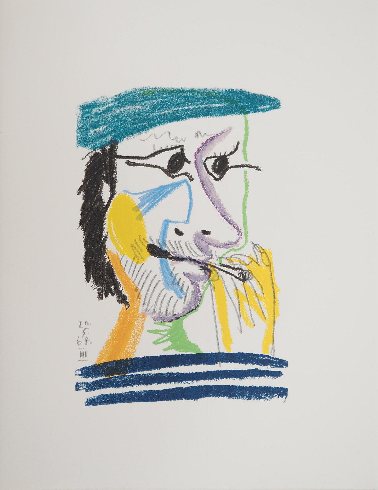 パブロ・ピカソ <ベレー帽の自画像> オリジナルリトグラフ  1964年 刷込みサイン