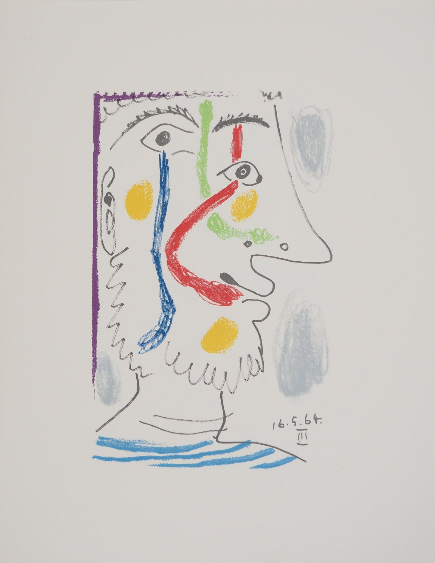 パブロ・ピカソ <船乗りのシャツを着た自画像> オリジナル リトグラフ  1964年