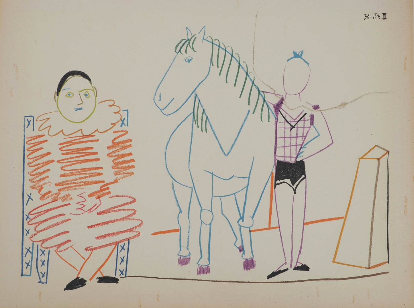 パブロ・ピカソ <道化師と従者> オリジナル リトグラフ  1954年