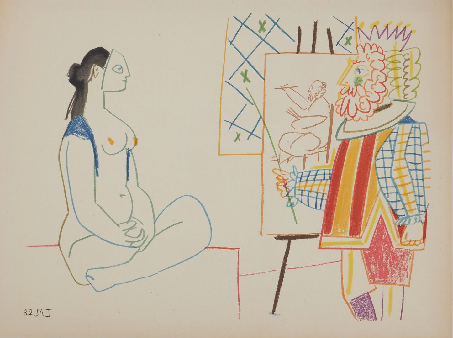 パブロ・ピカソ <王と仮面の女> オリジナル リトグラフ  1954年