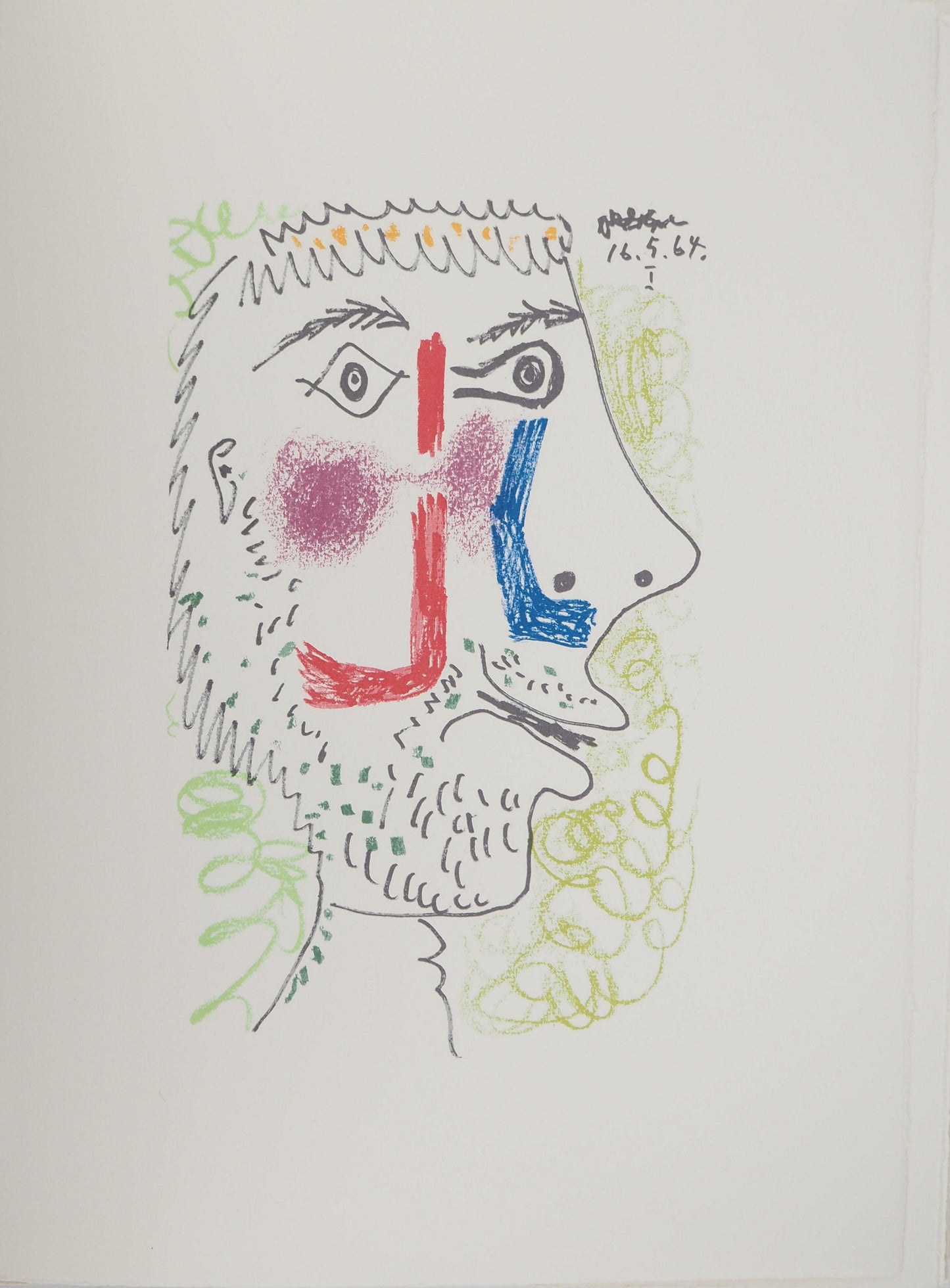 パブロ・ピカソ <横顔の若い男> オリジナル リトグラフ  1964年