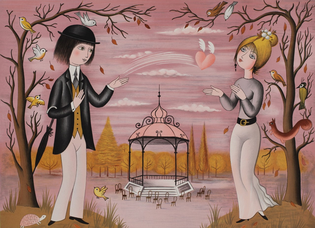 雷蒙德·佩内特(Raymond Peynet)《爱的接球》(Love's Catchball)原版石版画,艺术家亲笔签名