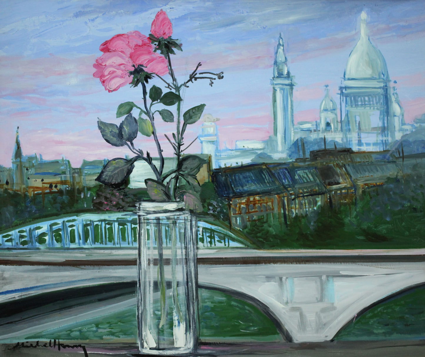 ミッシェル・アンリ 【イエナ橋とサクレクール寺院】 油彩15号F【額付】  2007年制作  作家ミッシェル・アンリが弊社(ギャルリー亜出果)の注文で描いた絵画です。