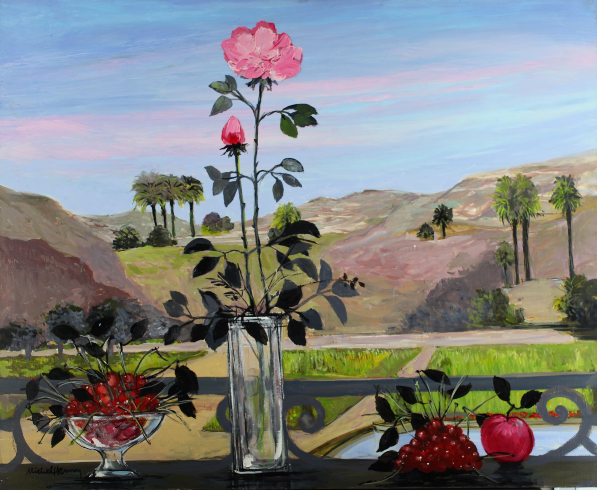 ミッシェル・アンリ 【パームスプリングのバラ】 油彩40号F【額付】