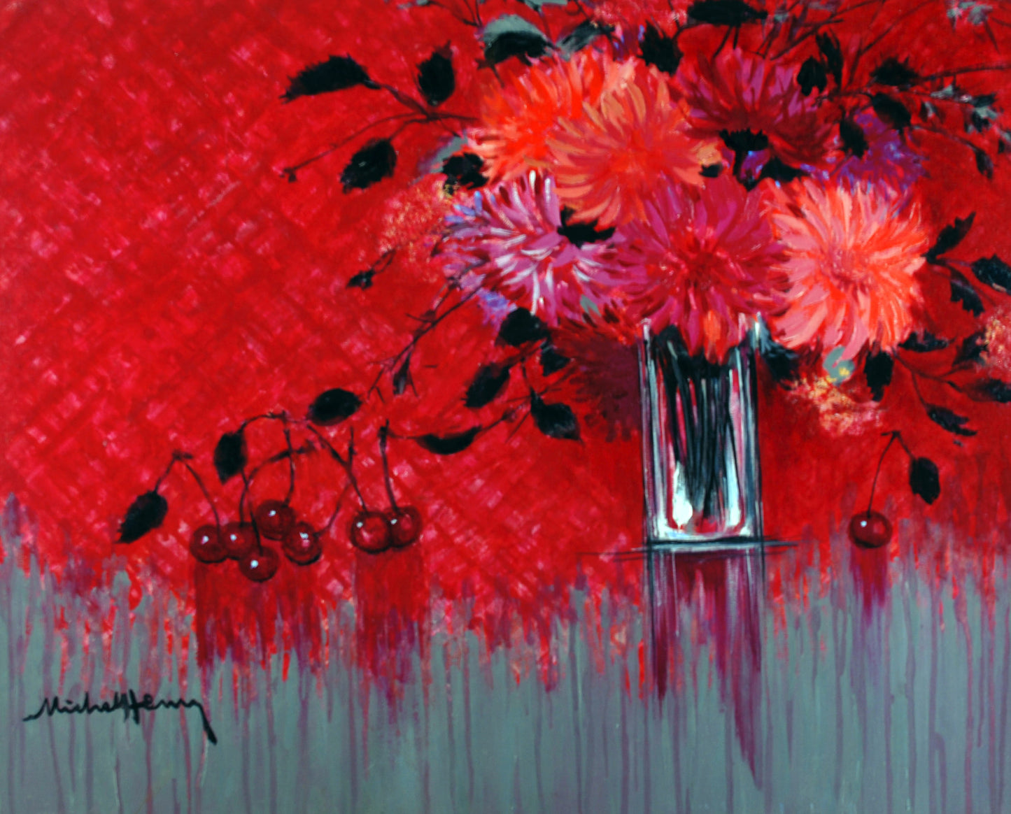 ミッシェル・アンリ 【赤いコンポジション】 油彩25号F【額付】作家ミッシェル・アンリが弊社(ギャルリー亜出果)の注文で描いた絵画です。