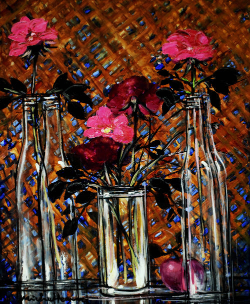 ミッシェル・アンリ 【3本のバラ】 油彩12号