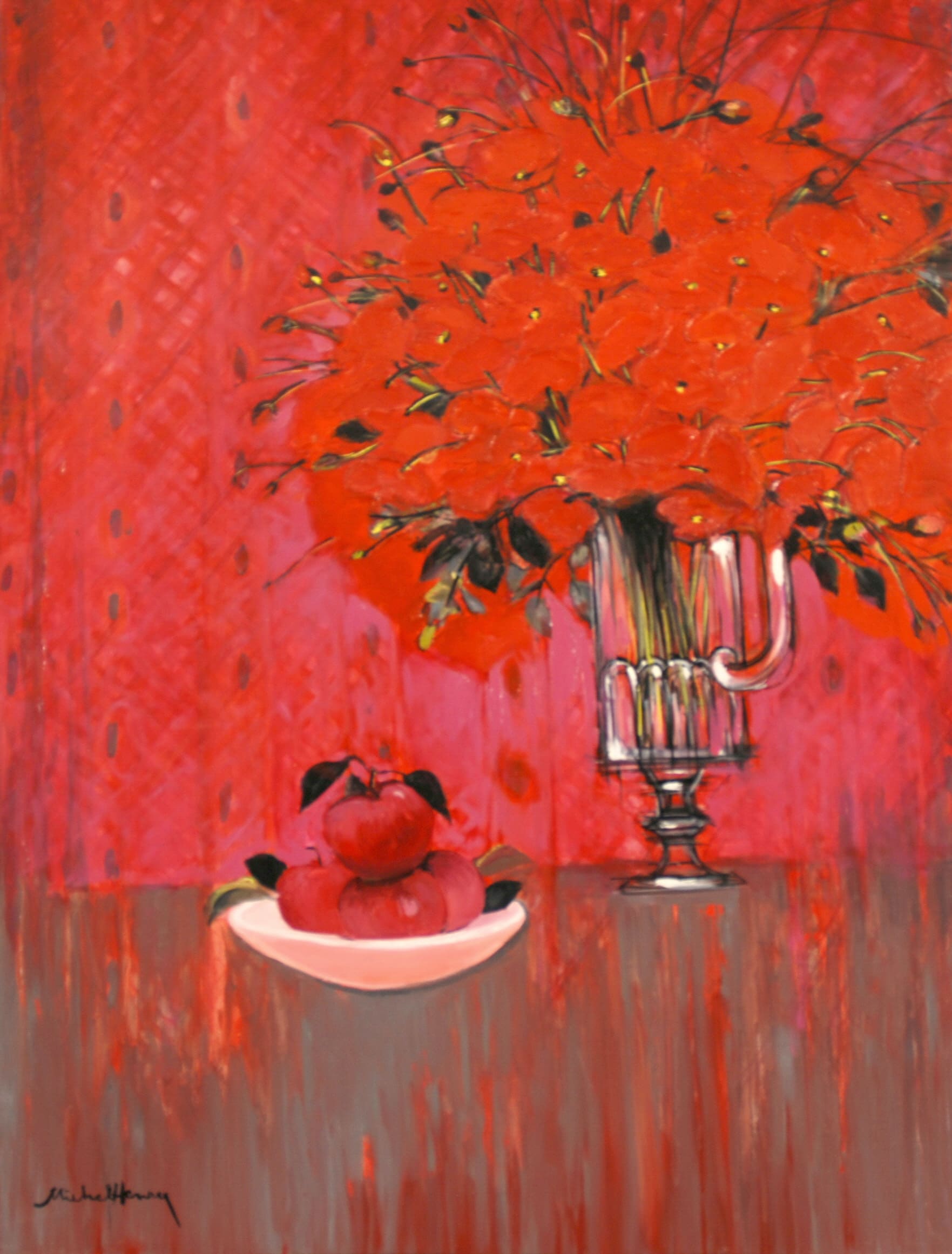 ミッシェル・アンリ 【赤いシンフォニー】 油彩50号 【額付】