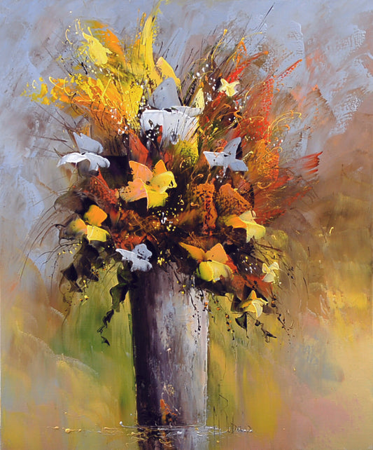 マニュエル・リュバロ 【風に揺れるブーケ】 15号F油彩 2012年制作 【額付】