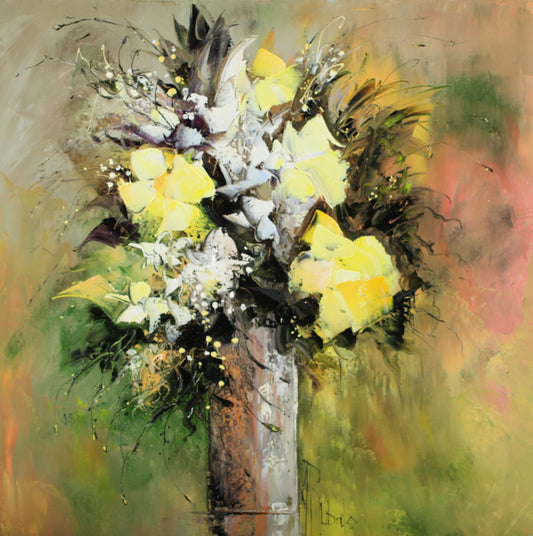 マニュエル・リュバロ 【優しいブーケ】 70x70cm  2012年制作【額付】