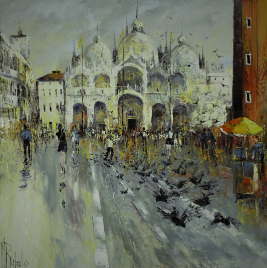 曼努埃尔·卢巴洛 [圣。 【圣马可广场】80x80cm油画,2013年【含画框】