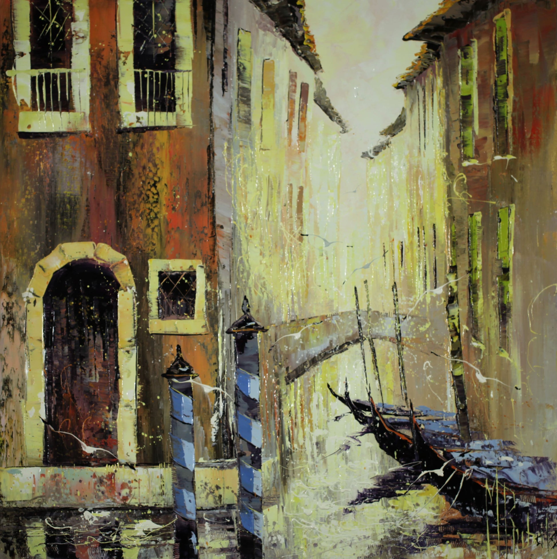 マニュエル・リュバロ 【ゴンドラの岸辺】 80x80cm   2013年制作 【額付】