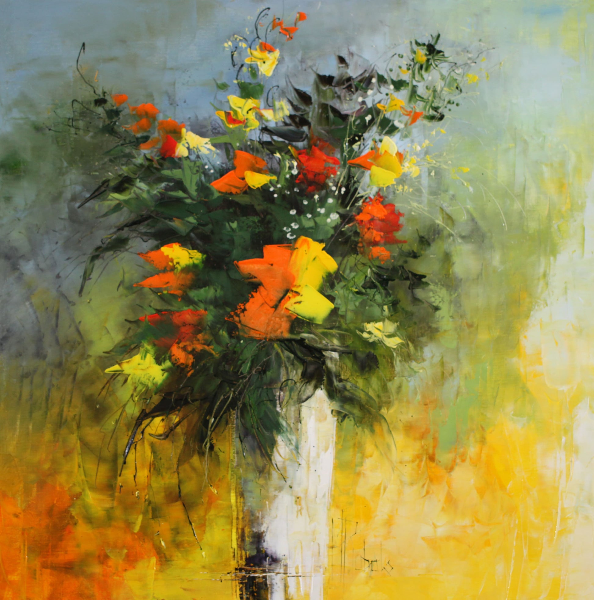 マニュエル・リュバロ 【赤と黄色のシンフォニー】 70x70cm 2012年制作【額付】