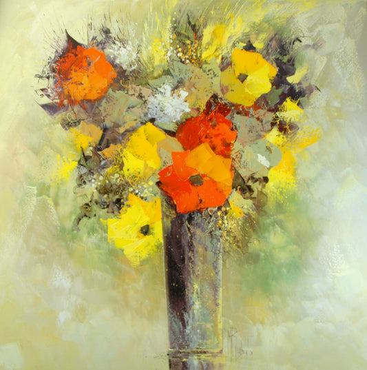 マニュエル・リュバロ 【春のブーケ】 油彩 100x100㎝ 【額付】